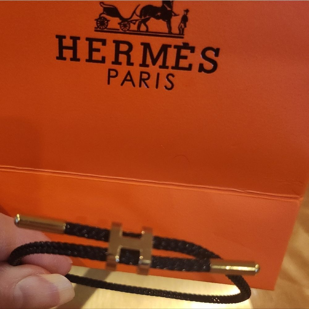 Hermes Black and Gold H Rope Bracelet